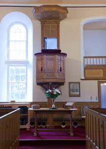 Central high pulpit originally built for Thomas Nevin (Down Museum photograph)