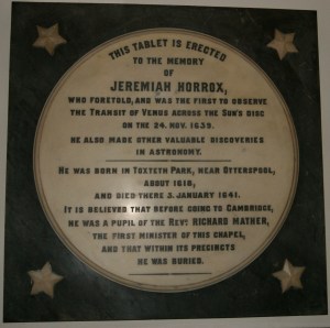 The Memorial to Jeremiah Horrocks in the Ancient Chapel of Toxteth