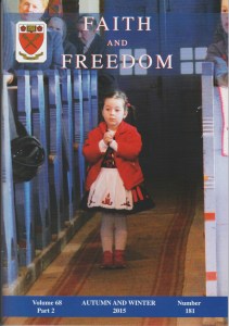 The cover of the Autumn and Winter 2015 issue of 'Faith and Freedom', Vol. 68 Part 2, Number 181