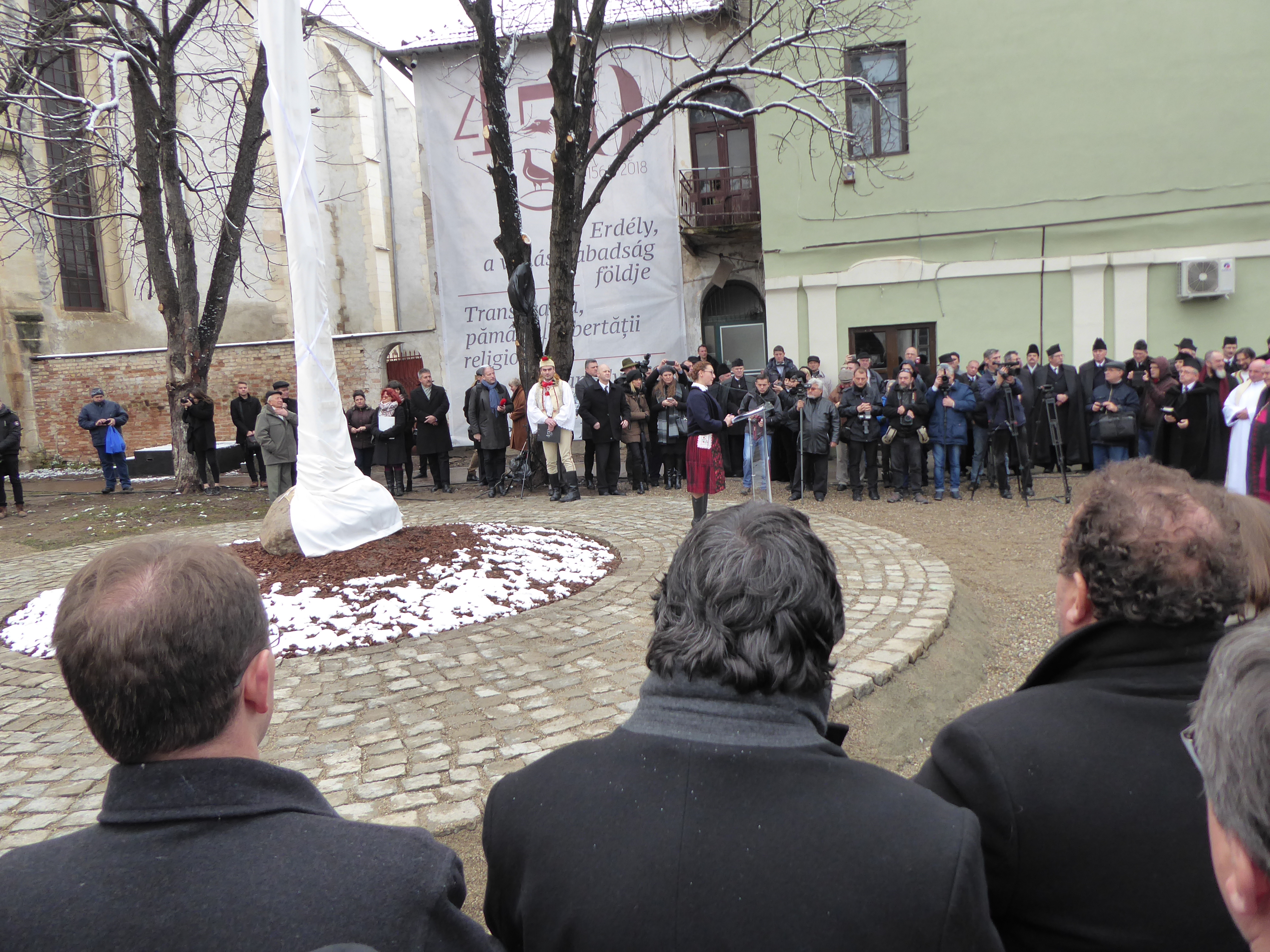 Preparing to unveil the new monument to religious freedom after the service
