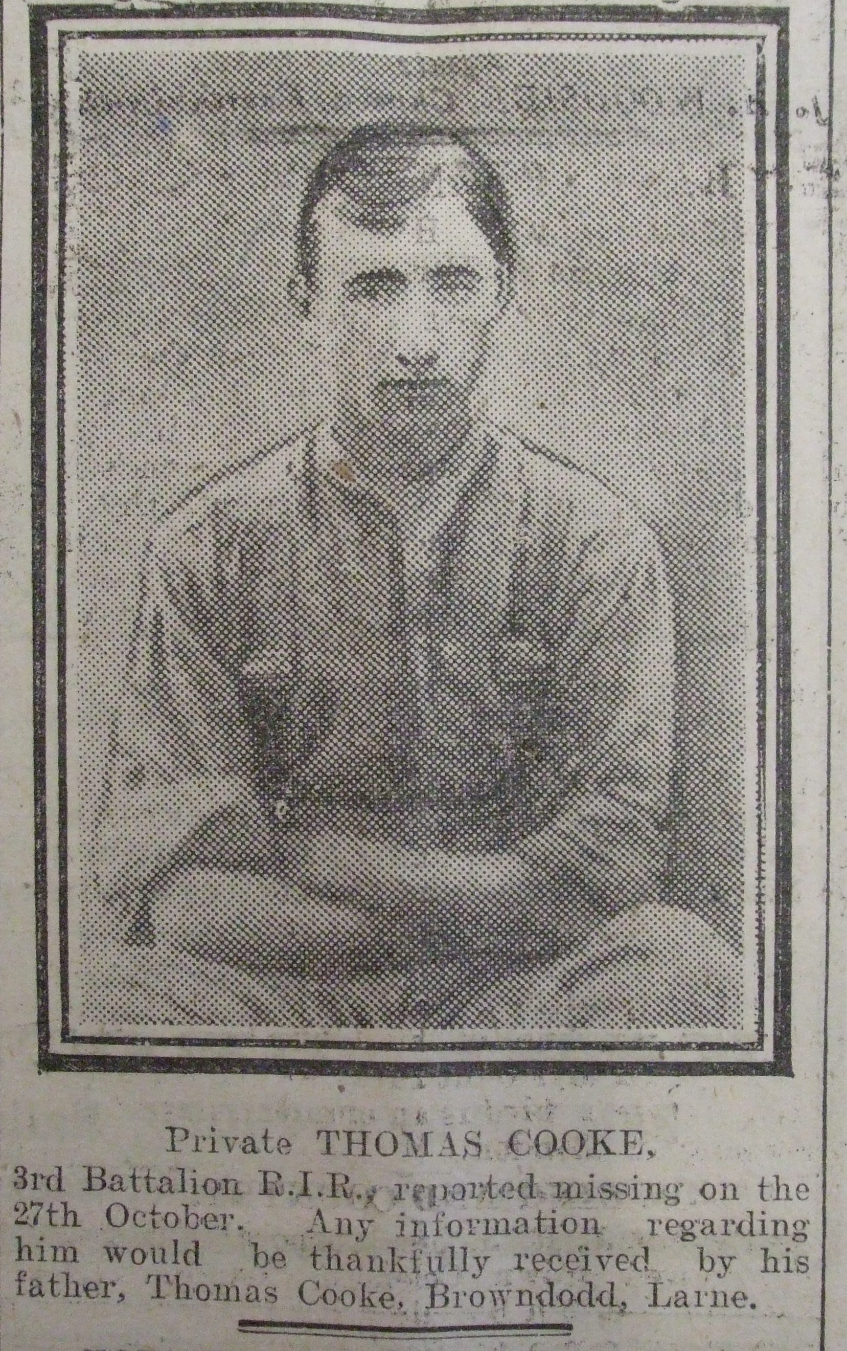 Cooke, Thomas, Private, Royal Irish Rifles, Browndodd
