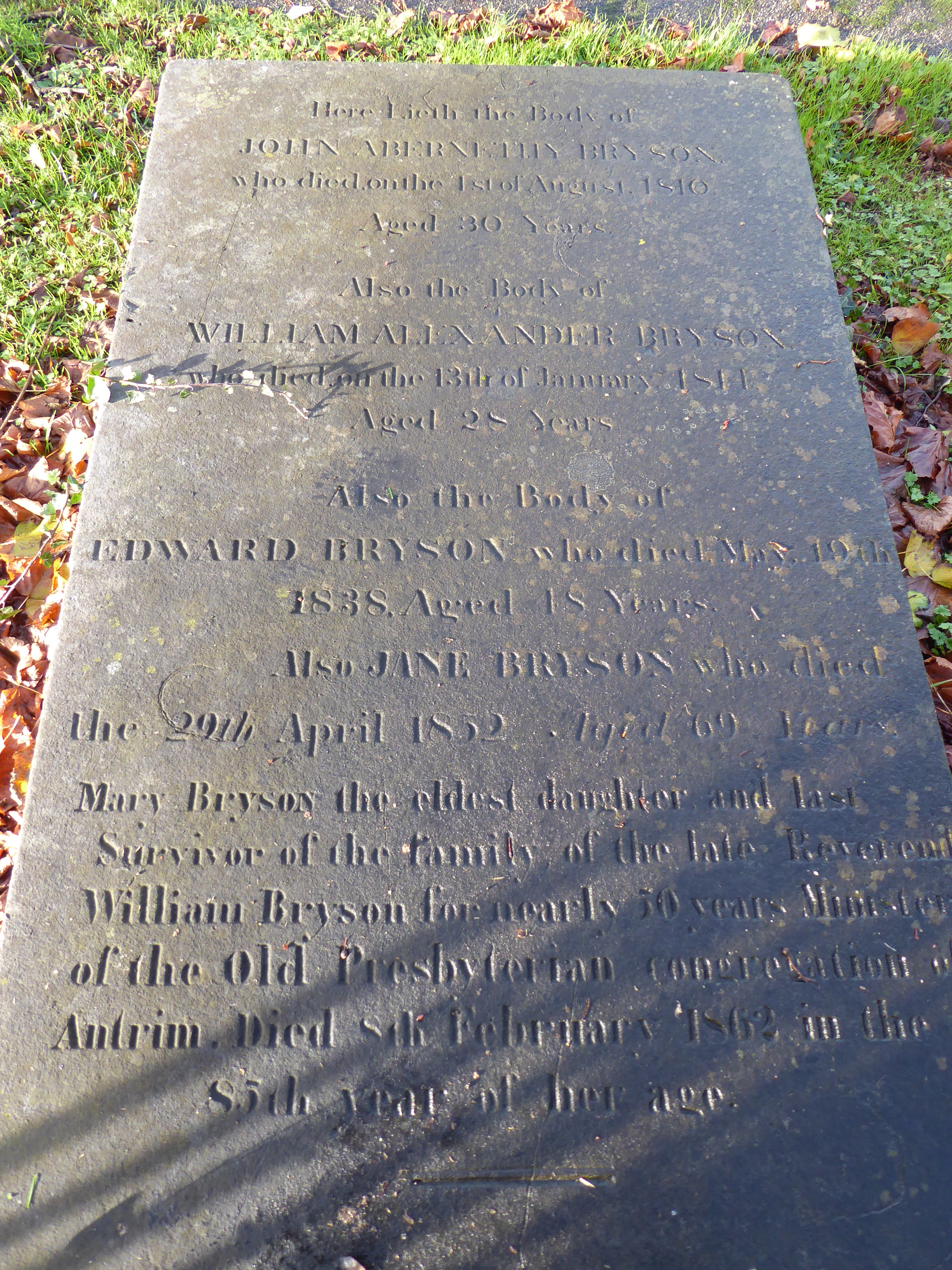 Antrim Bryson family tombstone